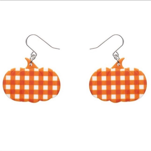 Pumpkin Gingham Drop Earrings Orange by Erstwilder - Picture 2 of 2